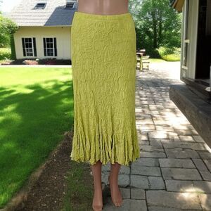 Textured Midi Skirt Sz L USA Made Stretchy Flouncy Chartreuse Sno Skins Summer
